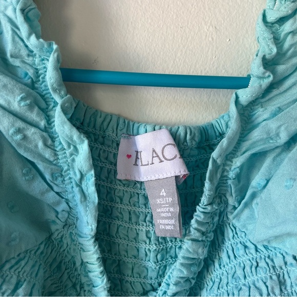 The Children’s Place Girls Puff Sleeve Smocked Dress Aqua Blue Ruffle Hem Size 4 - Picture 8 of 8